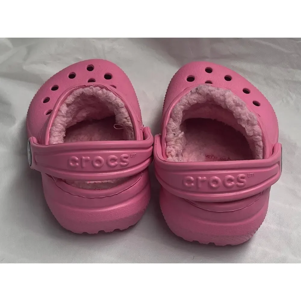 Crocs Classic Lined Clogs Toddler Girls Size C4 Pink Fuzzy Fur Slip On